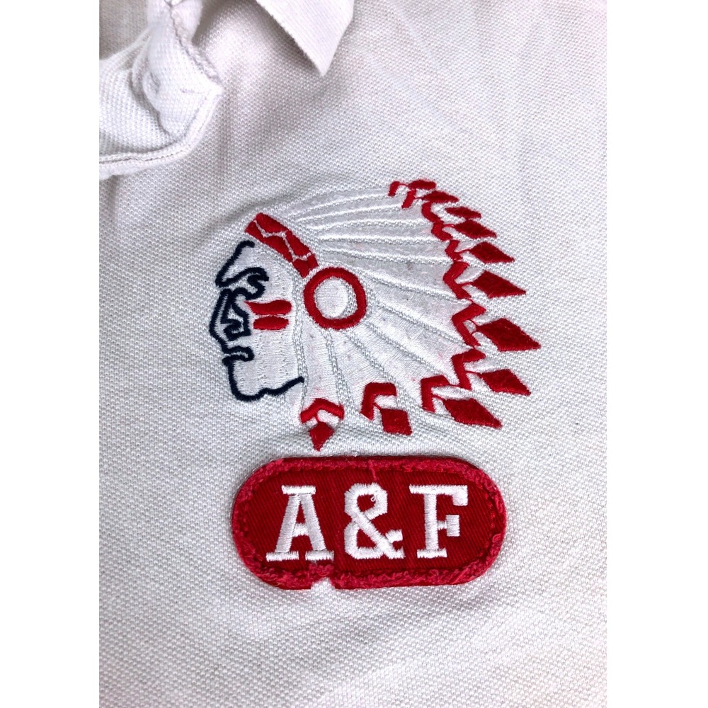 Vintage Abercrombie Fitch Mens XL White Polo Shirt Embroidered Native Chief - Picture 8 of 13